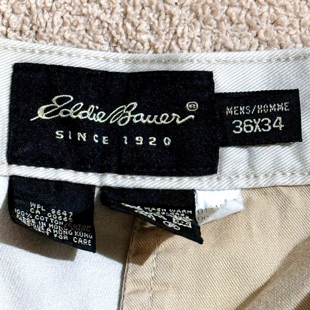 Eddie Bauer Mens Cargo Pants 36x34 Khaki Cotton Twill Straight Leg Outdoor - Picture 9 of 12